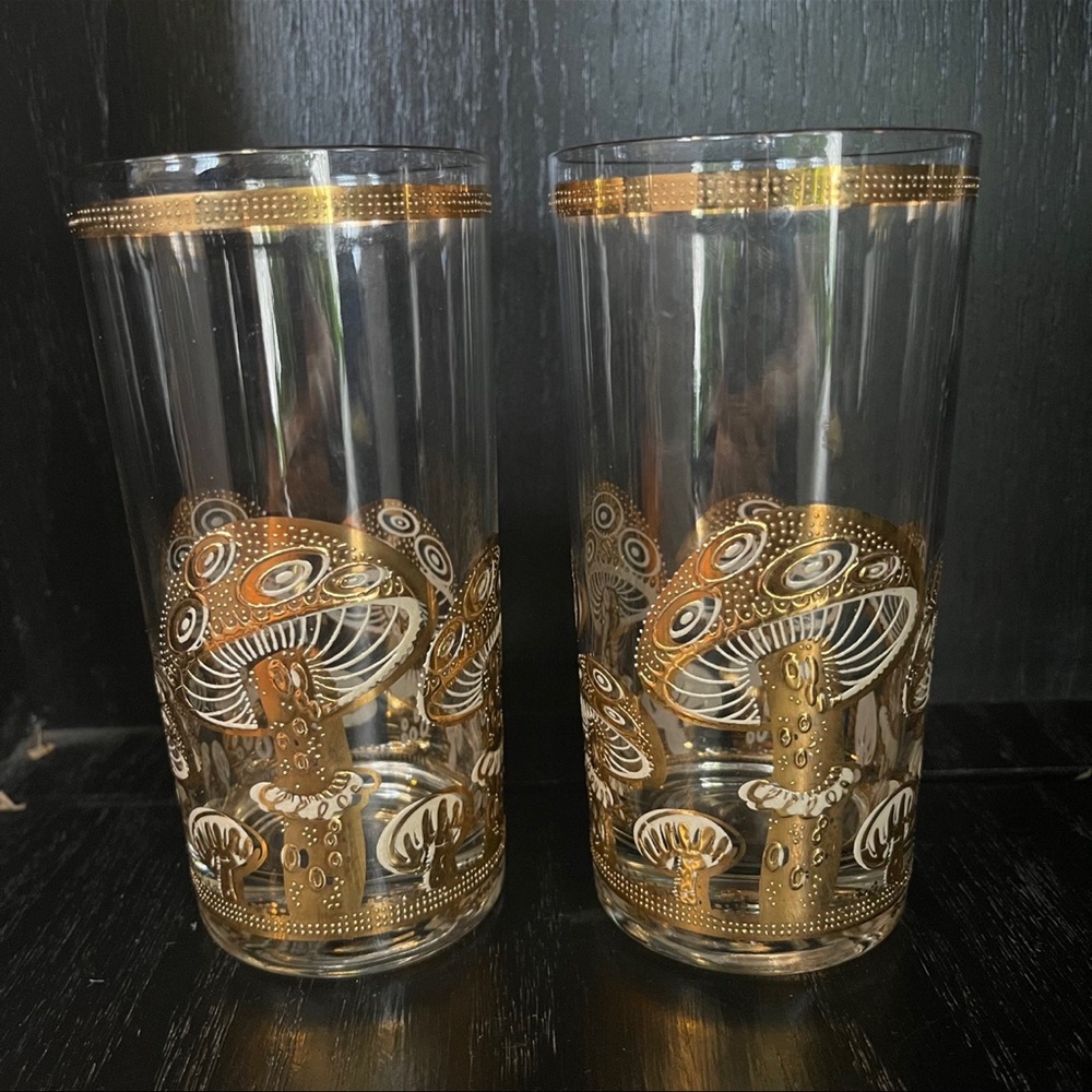 MCM Vintage Culver 22K Gold Mushroom Glass SET OF 2